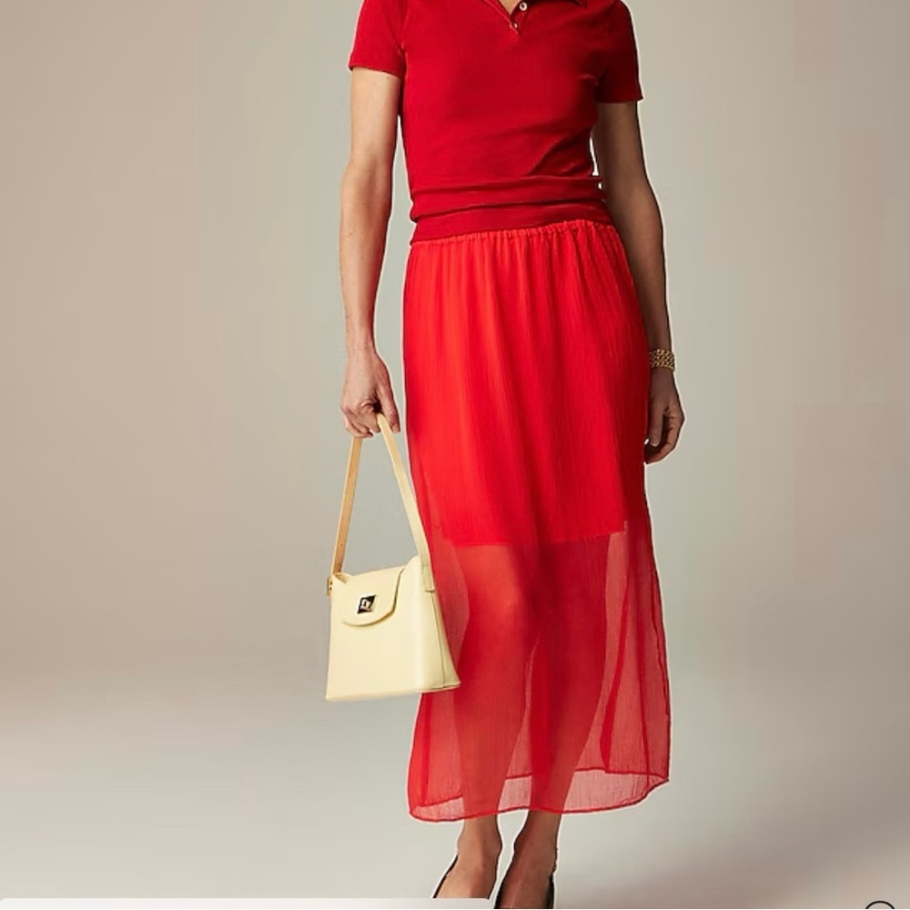 J Crew Skirt Gwyneth Layered Slip Skirt Red Crinkle Chiffon Size Small Midi